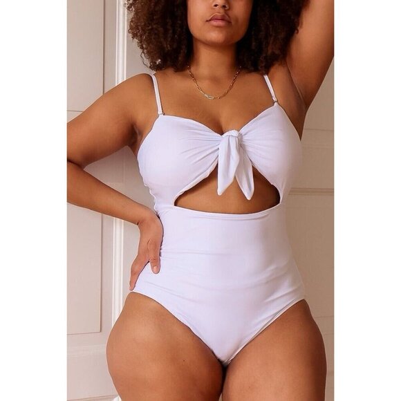 Aava Womens Valentina Swimsuit Sz Large White Front Tie One Piece Bandeau Beach - Picture 3 of 14